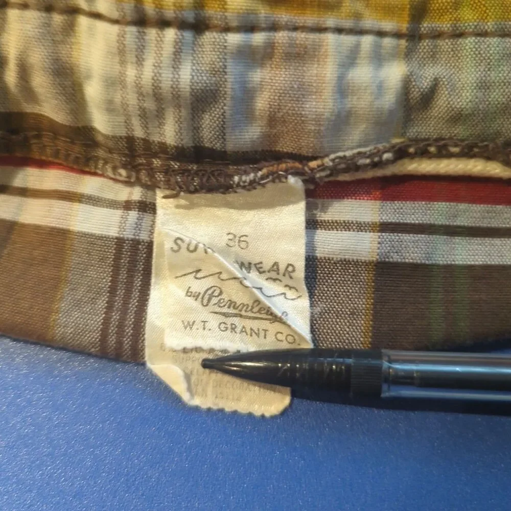Vintage Surf Wear by Pendleton Mens 36 Plaid Brown Retro Beach Swim Drawstring